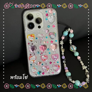 🌈Langton🌸สไตล์สร้อยข้อมือ การ์ตูน Hello Kitty iphone 11 14pro max ป้องกันการหล่น เส้นขอบโปร่งใส case for iPhone 12 13