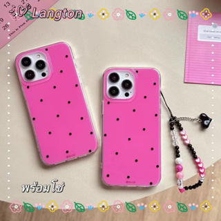 🌈Langton🌸สไตล์สร้อยข้อมือ ลายจุด กุหลาบแดง iphone 11 14pro max ป้องกันการหล่น เส้นขอบโปร่งใส case for iPhone 12 13