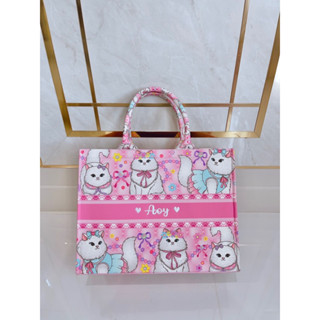 Lady bags ลายแมว(Size M)กระเป๋าปักชื่อ