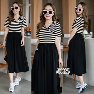 🌈🌿🌸🌺🌼🤎🧡🇰🇷 Cotton Stripe Patch Plain Skirt Maxi Dress