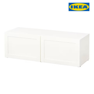 IKEA ตู้วางทีวีอิเกีย BESTÅ เบสตัว ตู้ชั้นวางบานทึบ, ขาว/ฮันวีคเกน ขาว 120x42x38 ซม. ตู้วางทีวีพร้อมส่ง