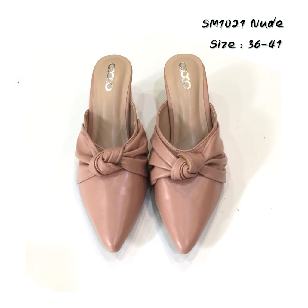 prettycomfort รองเท้าแฟชั่น หน้าเรียว หุ้มหัว เปิดหลัง หัวแหลม สูง2.5นิ้ว หนังพียูนิ่ม ใส่สบายSM1021 - รูปที่ 3