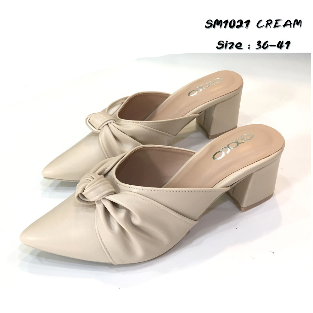 prettycomfort รองเท้าแฟชั่น หน้าเรียว หุ้มหัว เปิดหลัง หัวแหลม สูง2.5นิ้ว หนังพียูนิ่ม ใส่สบายSM1021 - รูปที่ 4