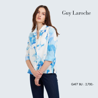 Guy Laroche เสื้อสีฟ้า เสื้อเชิ๊ตพิมพ์ลายโลโก้โทนสีฟ้า Miracle (GAF7BU)