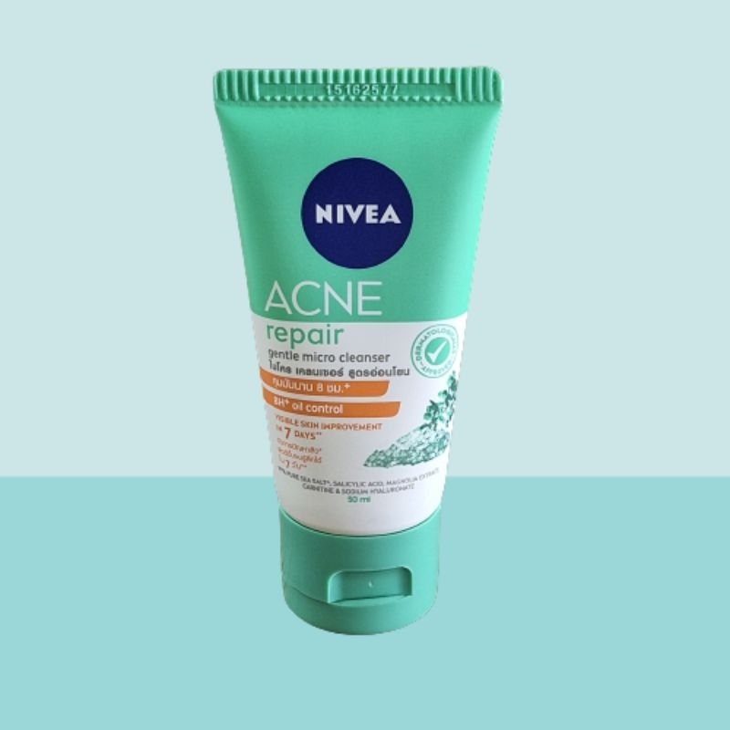 นีเวีย แอคเน่ รีแพร์ เจนเทิล ไมโคร คลีนเซอร์ NIVEA acne repair genle micro cleanser 50ml. 8H+ oil control