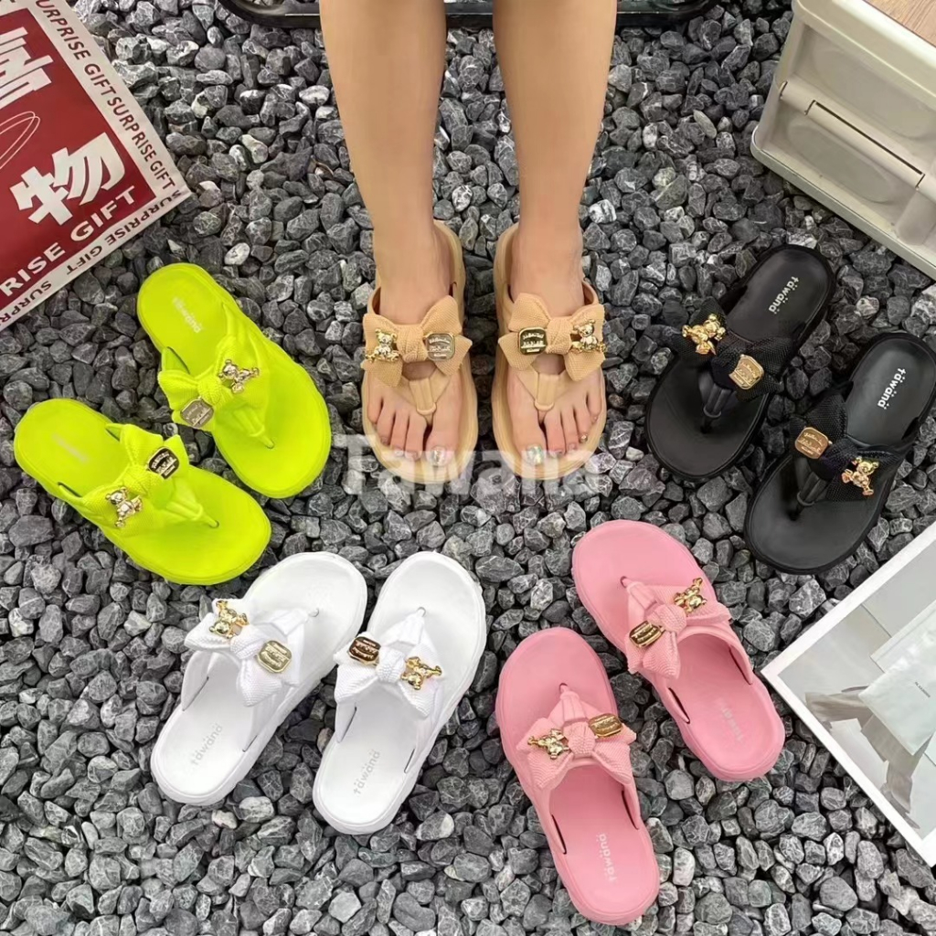 Women's sandals รองเท้าแตะยาง แฟชั่นผู้หญิง รองเท้ายางนิ่ม หมีทอง 5สี 2340