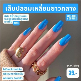 เล็บปลอม เหลี่ยมยาวกลาง 3 ซม. BLUE ASH สีแมท โทนฟ้า ฟรี! อุปกรณ์ติดเล็บครบชุด พร้อมส่ง