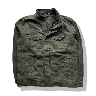 GH Bass &amp; Co Olive Brown Military Trucker Jacket รอบอก 49”