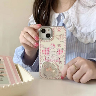 ✨สไตล์ใหม่✨เคสไอโฟน 14 Pro Max เคส for 11 12 13 Pro Max เคสพกพาสะดวก การ์ตูน พร้อมขาตั้ง รูปหัวใจ กระจกเงา iPhone11 Case