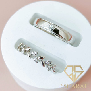 65Carat - แหวนคู่ เพชรแท้น้ำ100 แหวนชายเม็ดเดี่ยว แหวนหญิงใบมะกอก ราคาเป็นคู่ ทองคำแท้ 9K