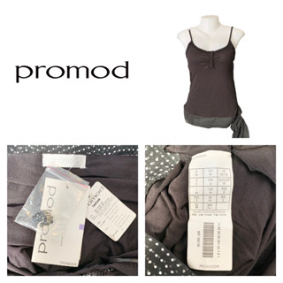 Promod เสื้อสายเดี่ยว ผู้หญิง สีดำ โบว์ผูกชาย ลายจุด อก30-34 นิ้ว