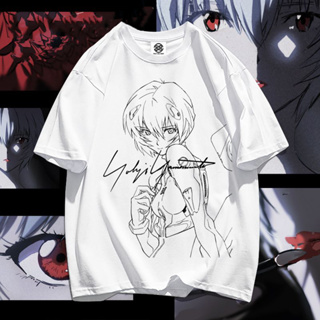 EVA NEON GENESIS EVANGELION อะนิเมะเสื้อยืดรอยยิ้มของ Ayanami Rei อะนิเมะหมายเลขเครื่องแรกคู่อินเทรนด์แขนสั้น