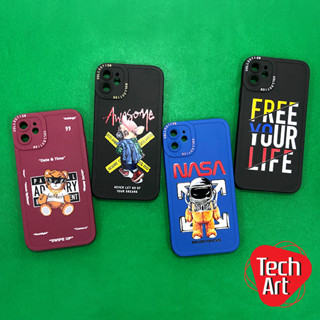 i7+/11/Samsung A12/A14(5G)/A24(5G)เคสมือถือนิ่ม TPU กันเลนส์กล้องนูนสีพื้นพิมพ์ลายการ์ตูนเท่