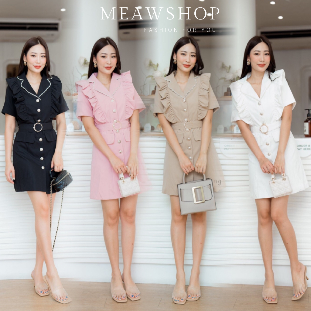 เดรสทรงสูท คอปกแขนสั้น S-XL ชุดทำงานผู้หญิง ออกงาน ไปงาน สีดำ ขาว ชมพู Blazer สูทแฟชั่น ชุดสาวออฟฟิศ