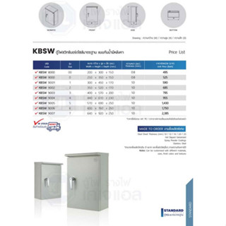 ตู้เหล็ก กันน้ำเบอร์ 5  ยี่ห้อ KJL  ตู้กันน้ำเบอร์ 5 KJL KBSW เบอร์ 5  สินค้าร่วมภาษี KBSW 9005 KJL ตู้ไซด์กันน้ำมีหลังค