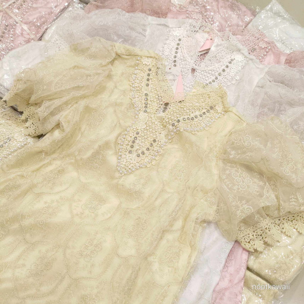 เสื้อลูกไม้แขนสั้นงานสวยคมพรีเมี่ยม มีซับทั้งตัว (รหัสb423) - รูปที่ 5