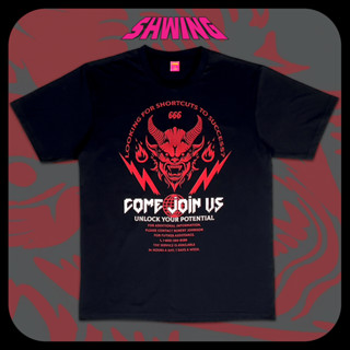 SHWING เสื้อยืด สกรีนสีกัด 😈JOIN THE 666😈 ไม่ย้วย หนานุ่ม Cotton100% UNISEX ไม่เป็นแผ่น รีดทับได้