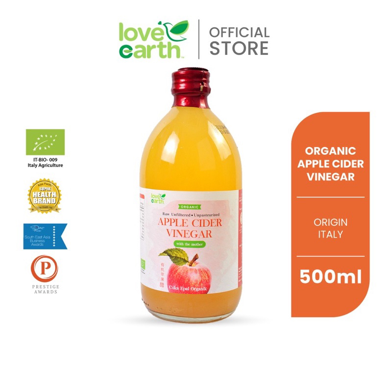 Love Earth Organic Apple Cider Vinegar 500g with the mother (มีตะกอน)