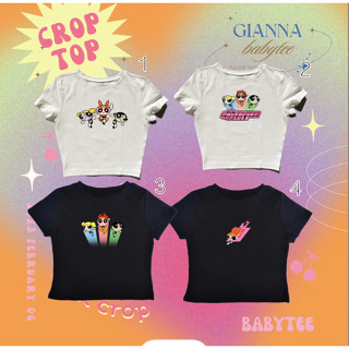 เเจกโค้ดลด 50% ในไลฟ์ เสื้อครอป  Powerpuff Girls พร้อมส่ง y2k Baby tee