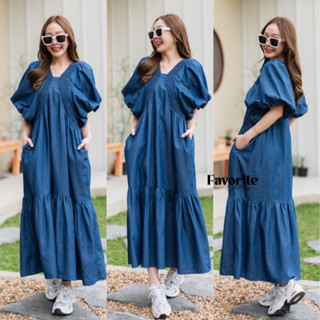 🌈🌿🌺🌼🌸💙🇰🇷Jeans Balloon Sleeve Maxi Dress