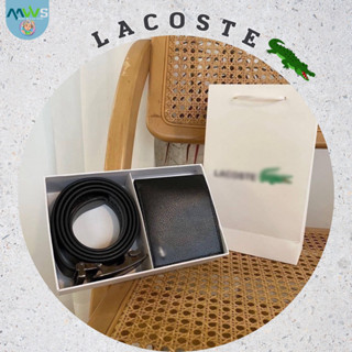 SET Lacoste ลาคอสท์ เข็มขัดผู้ชาย เซทเข็มขัดหนังผู้ชาย กระเป๋าสตางค์หนังแท้ เข็มขัดหนังแท้ กระเป๋าสตางค์ใบสั้น