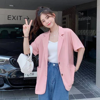 พร้อมส่ง ❗B04 🌈🍭 เบลเซอร์ตัวยาวสาวอวบ แขนสั้น กระดุมดำ รอบอก 42-52-62 ใหญ่พิเศษ ใส่ทำงาน ใส่เที่ยวน่ารัก เกาหลีมากกกก