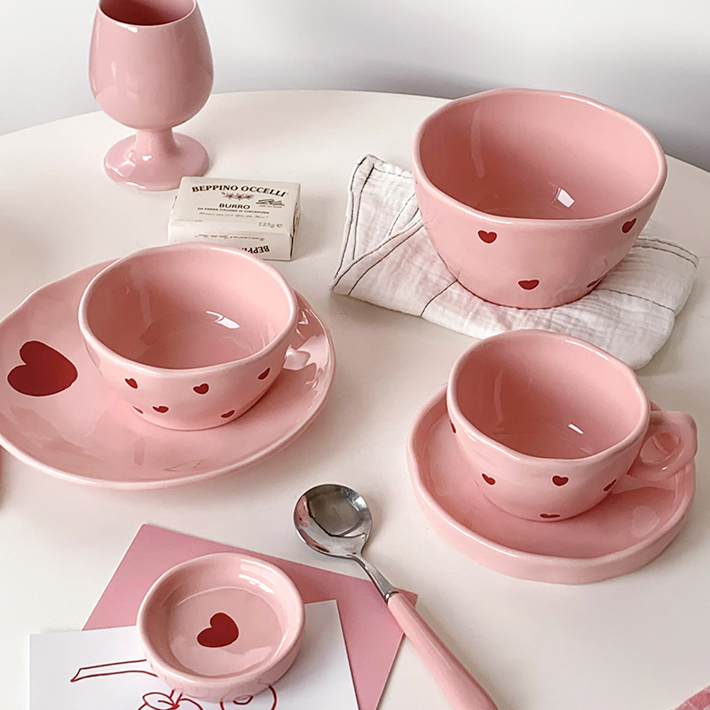 ซีรีส์ Love Pink โต๊ะอาหารเซรามิก ในครัวเรือนสูง -ชามข้าว