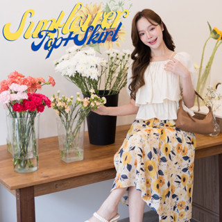 (กระโปรงพร้อมส่ง 20 กย) #KATI282ꕤ   ‎⸝ ⸝ ⸝ Sunflower Top + Sunflower Skirt ◞✿