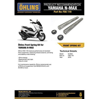 โช๊คหน้า OHLINS FSK 119 Yamaha N-max (15-19) โช๊ค โช๊คแต่ง โช๊คมอเอตร์ไซค์  Fork Spring Kit Road &amp; Track