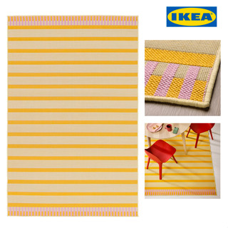 IKEA พรม KORSNING คชนิง พรมทอเรียบ ในร่ม/กลางแจ้ง, เหลือง/ชมพู/ลายทาง, 160x230 ซม. พรมอิเกียแท้ จัดส่งไว