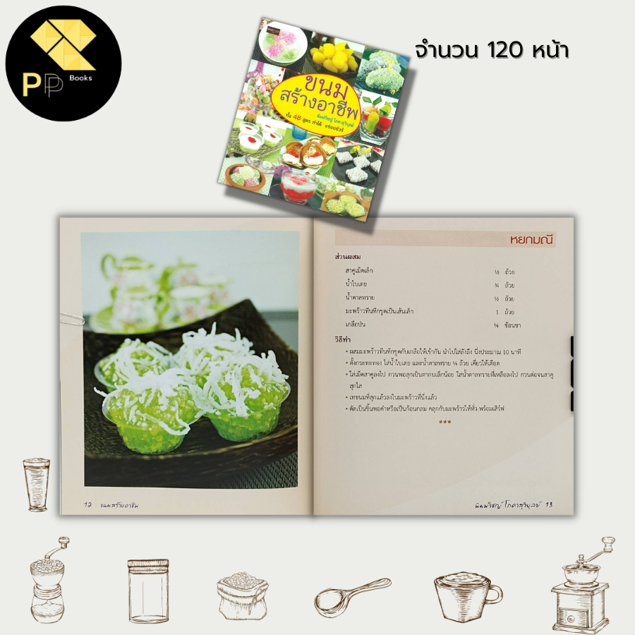 หนังสือ ขนมสร้างอาชีพ  ทั้ง 48 สูตร ทำได้ อร่อยชัวร์ :  ข้าวตู  ขนมชั้นใบเตย หยกมณี ตะโก้หน้ากะทิ ขนมกล้วย ขนมตาล - รูปที่ 4