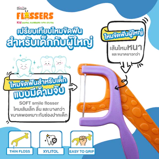 ไหมขัดฟันสำหรับเด็กแบบมีด้ามจับ สำหรับเด็ก 2 ขวบขึ้นไป ยี่ห้อ SOFT Smile flossers รุ่น ชนิดกระปุกบรรจุซองแยก 60ชิ้น