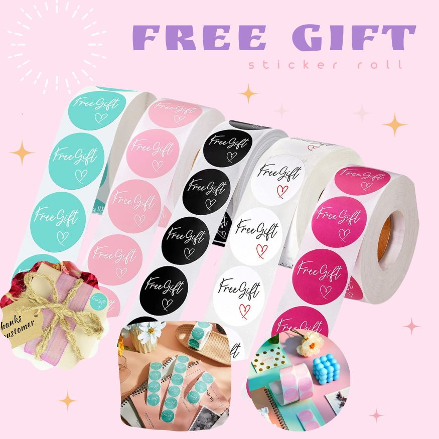 MR สติ๊กเกอร์ม้วน Free gift พื้นสีทอง 500ดวง/ม้วน (2.5 ซม.)