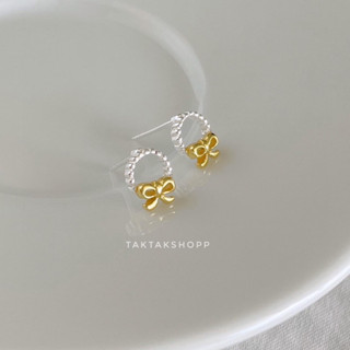 Studs Circle Ribbon S925 &amp; Gold 18k plated ୨୧ ต่างหูวงกลมโบว์เงินแท้92.5%ชุบทอง18K