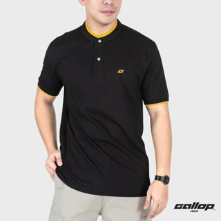 GALLOP : Mandarin Collar Tee เสื้อคอจีน ผู้ชาย ผ้าปิเก้ รุ่น GP9065 สี Super Black - ดำ