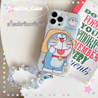 🌷Braylon🌷สไตล์สร้อยข้อมือ การ์ตูน โดราเอมอน iphone 11 14pro max ป้องกันการหล่น ขอบเต็ม สีฟ้า น่ารักcase for iPhone 12 13