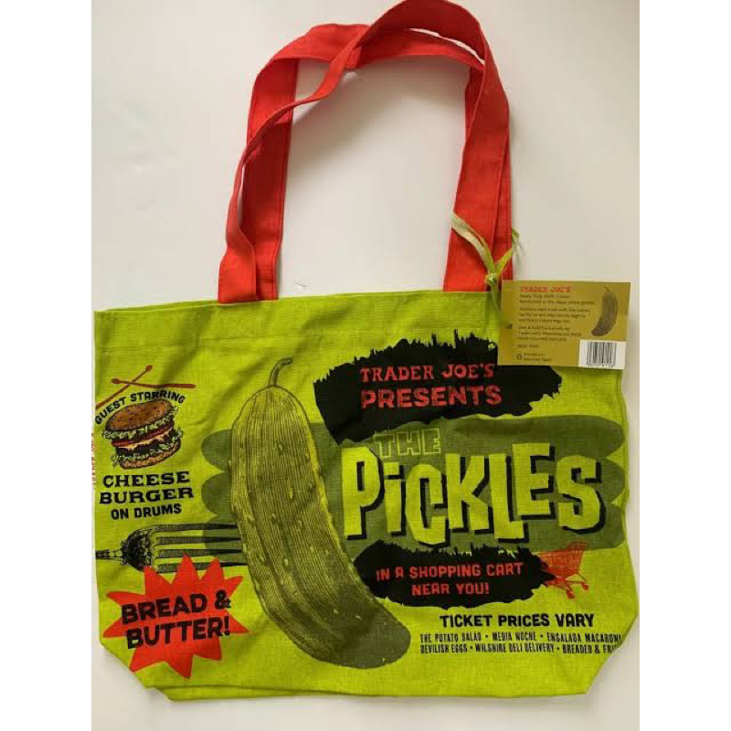 กระเป๋าผ้าของแท้ Trader Joe’s นำเข้าจากอเมริกา 🇺🇸 ลาย Pickles Reusable Shopping Tote Bag Cotton Eco Friendly fashion