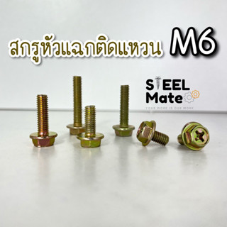 [ชุดละ 5 ตัว] สกรูหัวแฉกหกเหลี่ยมติดแหวน สกรูหัวแฉกติดจาน ขนาด M6