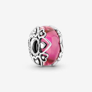 ⭐️(พร้อมส่ง)มูชมพชมพูหัวใจ PANDORA Reveal Your Love Pink Murano Glass Charm ชาร์มของเเท้100