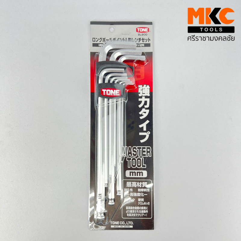 TONE ประแจแอลหัวบอลชุบขาวแบบยาว 1.5-10มม. BL900 ชุด9ชิ้น (Made in Japan)