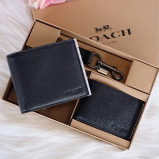 แท้💯 กระเป๋าตังค์ชายเซตกล่อง+พวงกุญแจ BOXED 3 IN 1 WALLET GIFT SET IN COLORBLOCK SIGNATURE CANVAS (COACH C6790)