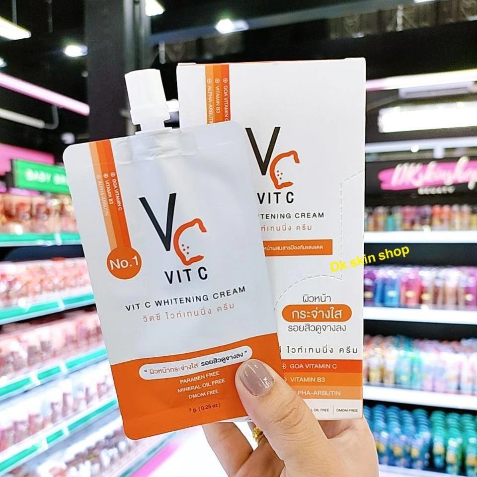 ครีมวิตซี [ยกกล่อง/10ซอง] น้องฉัตร ไวท์เทนนิ่งVC Vit C Whitening Cream ครีมวิตซี