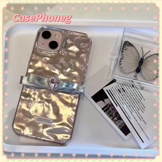 🍑CasePhoneg🍑จัดส่งภายใน24ชม สีเงิน ริ้วรอย เรียบง่าย โบว์หูกระต่าย iPhone 11 14 pro max ขอบเต็ม case for iPhone 12 13