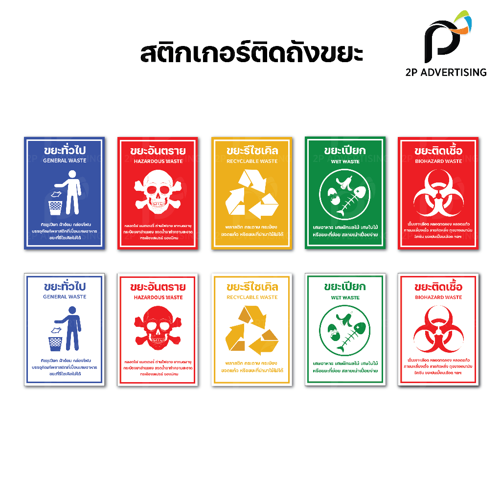 ป้ายถังขยะ สติ๊กเกอร์ สติ๊กเกอร์ติดถังขยะ เคลือบด้าน 3 ขนาด