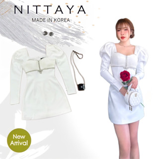 ราคาถูกที่สุด!! NITTAYA เดรสแขนยาว ตรงช่วงอกแต่งด้วยเพชร