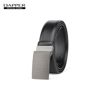 DAPPER เข็มขัดหนังแท้ Vertical Stripes Plaque Buckle Belt สีดำ (BBCB1/1922PG)