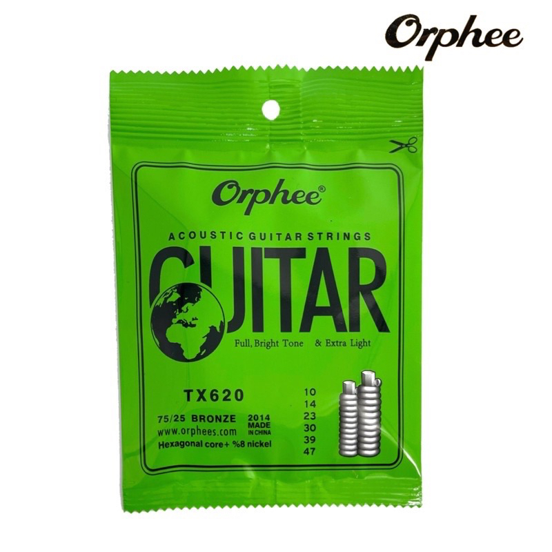 🔥สายกีต้าร์โปร่ง Orphee TX620 เบอร์ 10 สายเคลือบกันสนิมของแท้ 100%🎸 แถมฟรีปิ๊กกีต้าร์ Alice 🎊