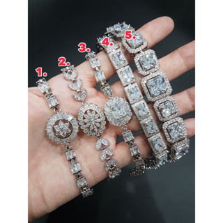 พร้อมส่ง ✨สร้อยข้อมือเพชรสวิส CZ ชุบทองคำขาว  สร้อยข้อมือเจ้าสาว