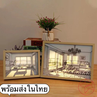 พร้อมส่ง ตกแต่งบ้าน, ตกแต่งผนัง, ภาพวาดตกแต่ง, ฉายภาพ 3 มิติพร้อมไฟ LED, ไฟ LED กรอบรูปโรแมนติก, ภาพวาดแสง