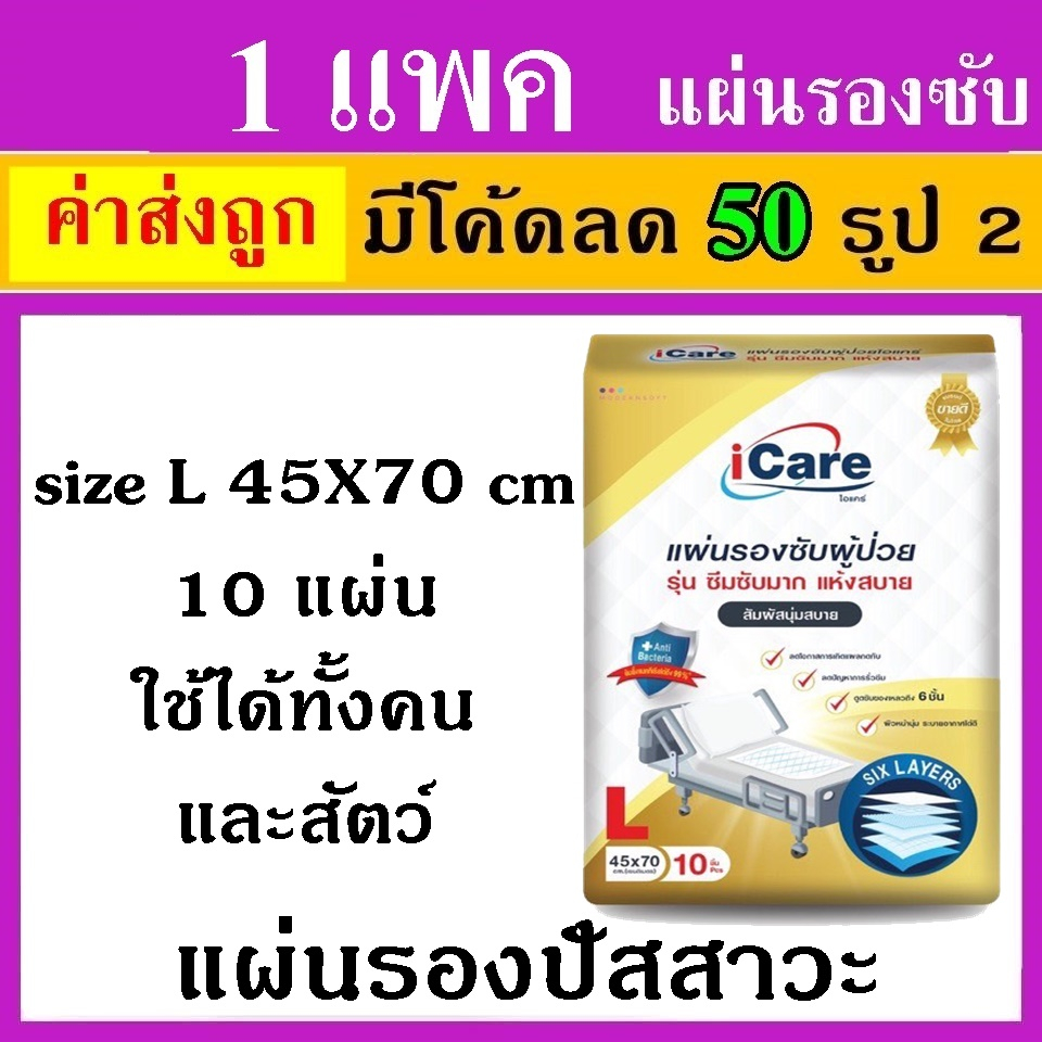 1ห่อ icare ไอแคร์ แผ่นรองฉี่ รองซับ i care แผ่นรองปัสสวะ ผู้ใหญ่ สัตว์ สัตว์เลี้ยง
